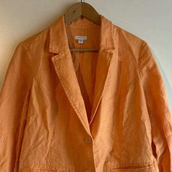 J. Jill Petites Love Linen Orange Blazer Size Medium - Picture 10 of 11